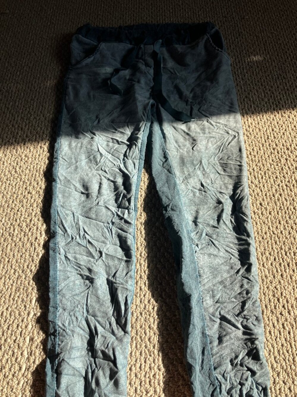 Tina Stephens Made in Italy Sueded Tuxedo Stripe Crinkled Drawstring Pants Small